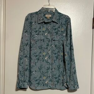 LOFT Blue Floral Button Down Shirt